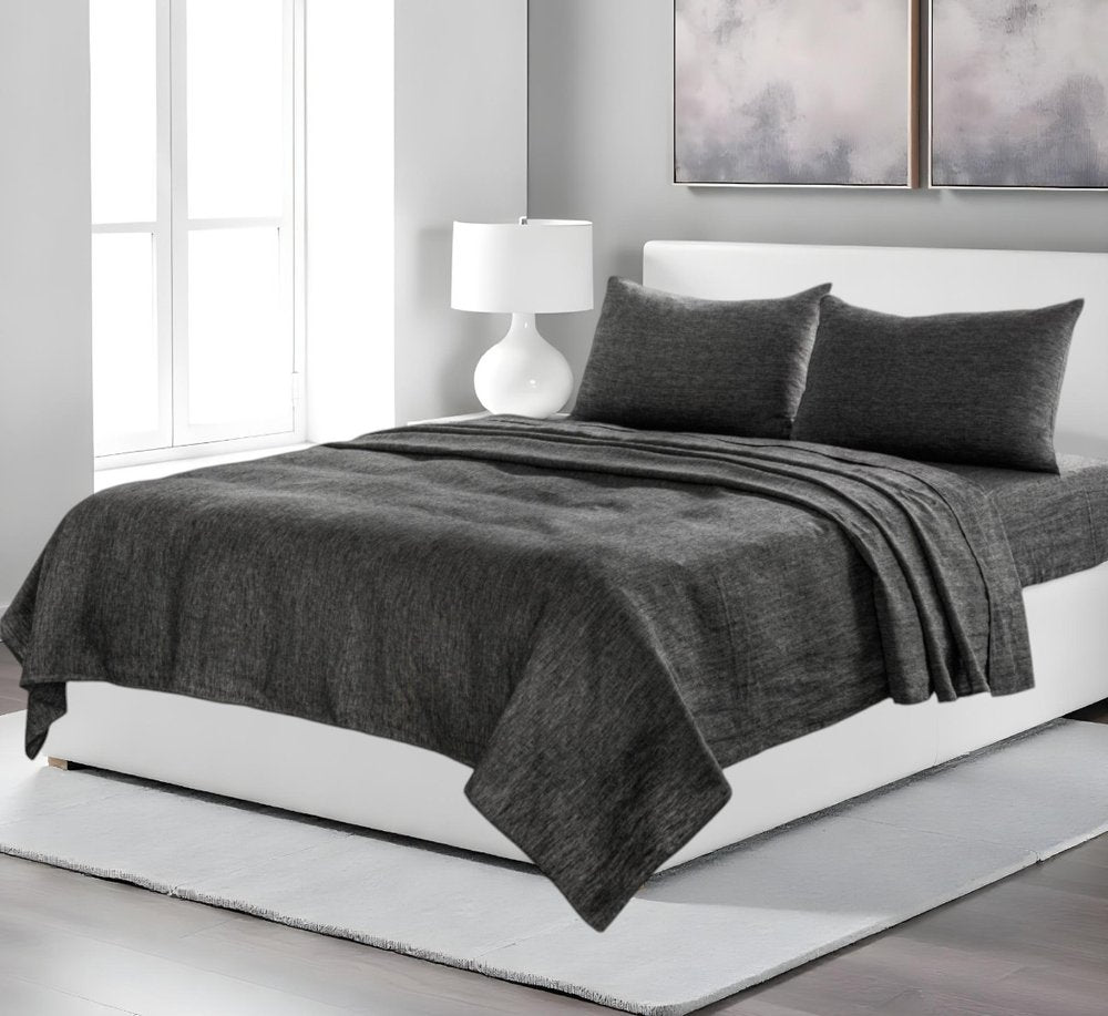 Four Piece Light Gray Linen Sheet Set