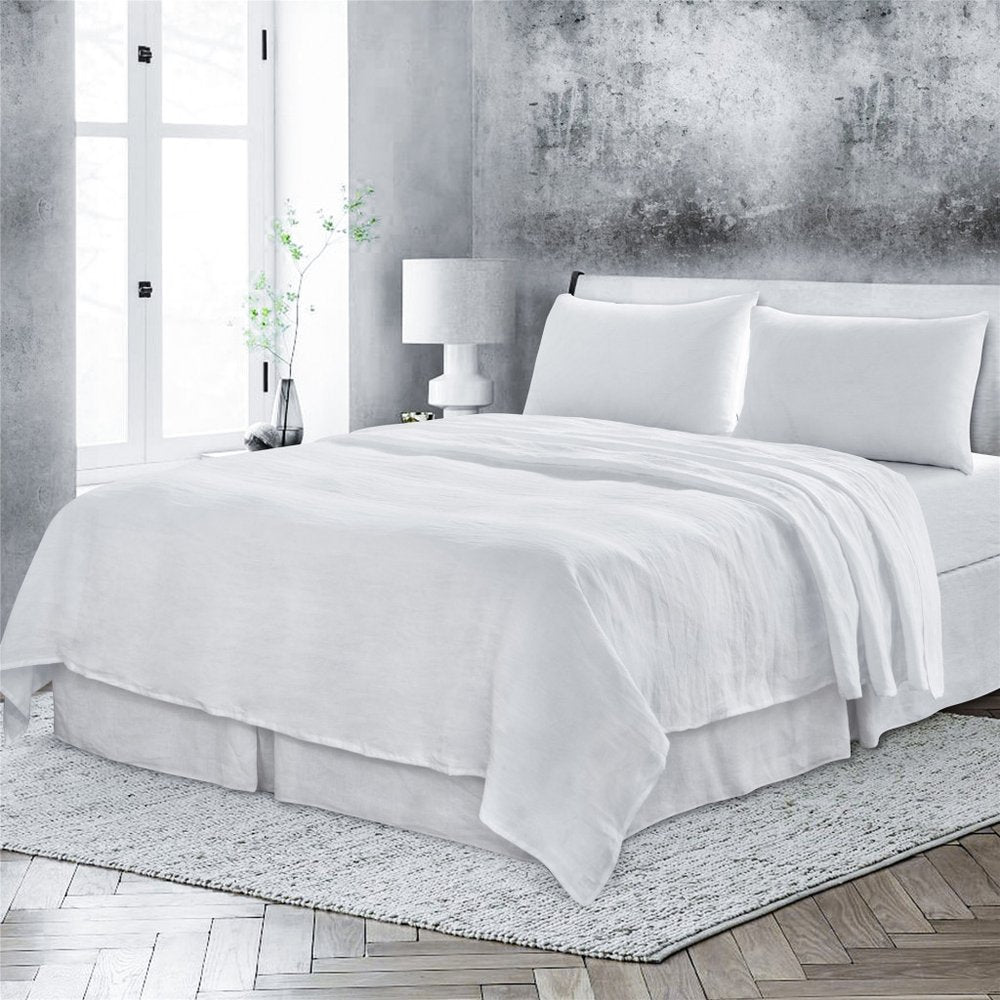 Four Piece White Linen Twin Sheet Set