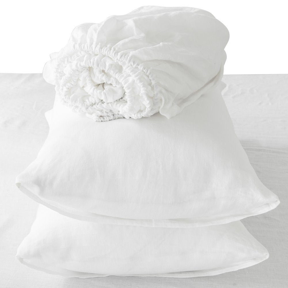 Four Piece White Linen Twin Sheet Set