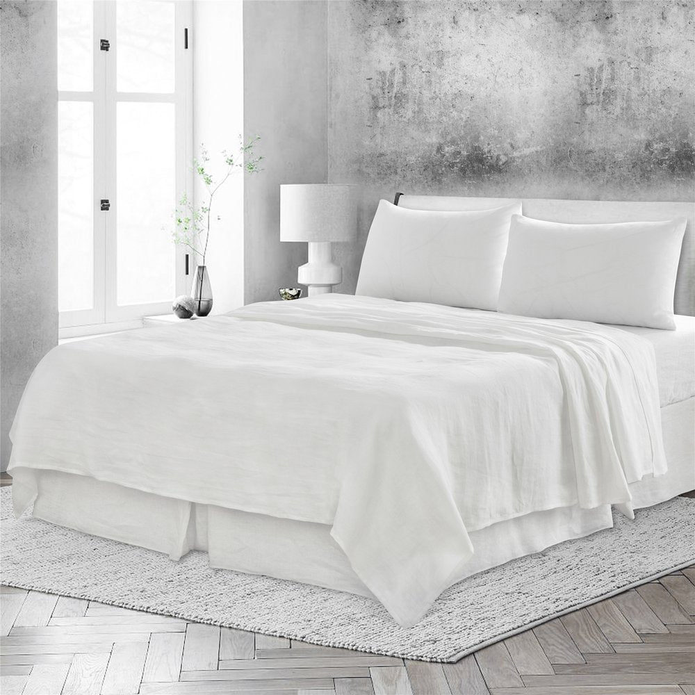 Four Piece White Linen Twin Sheet Set