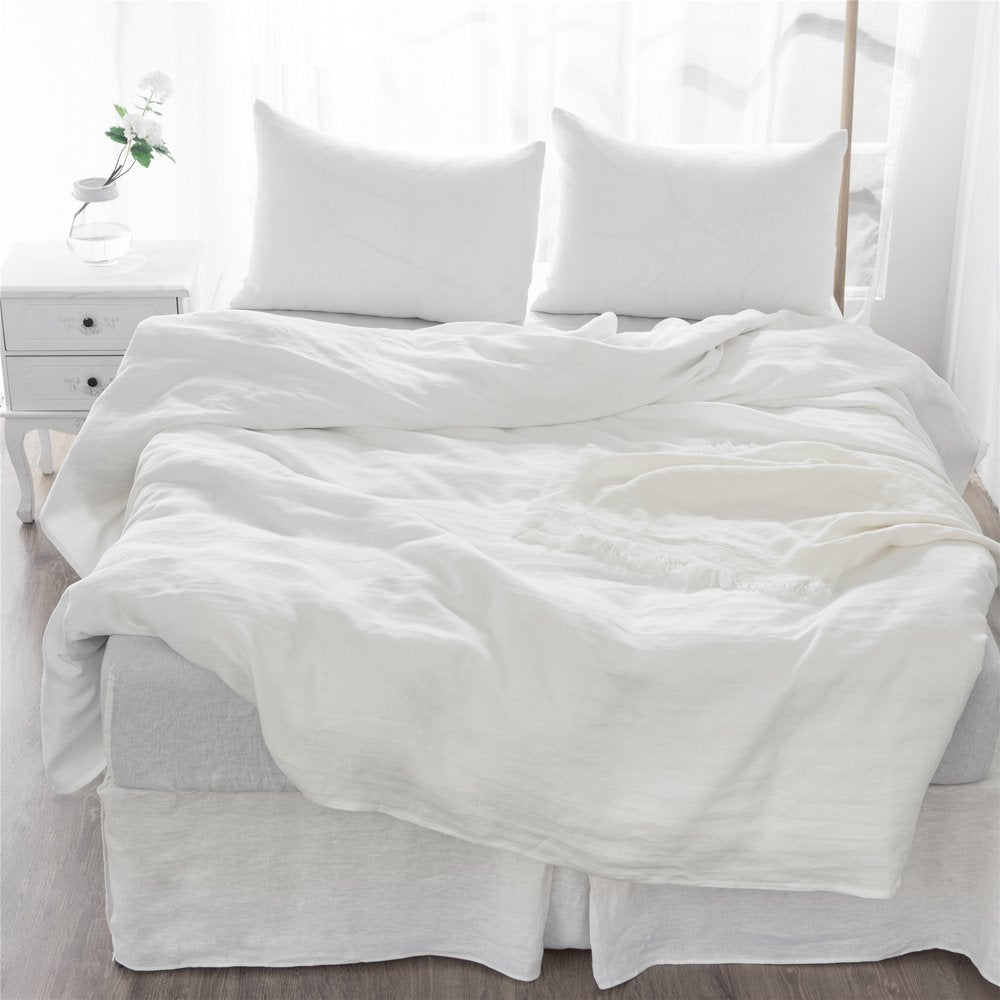 Four Piece White Linen Twin Sheet Set