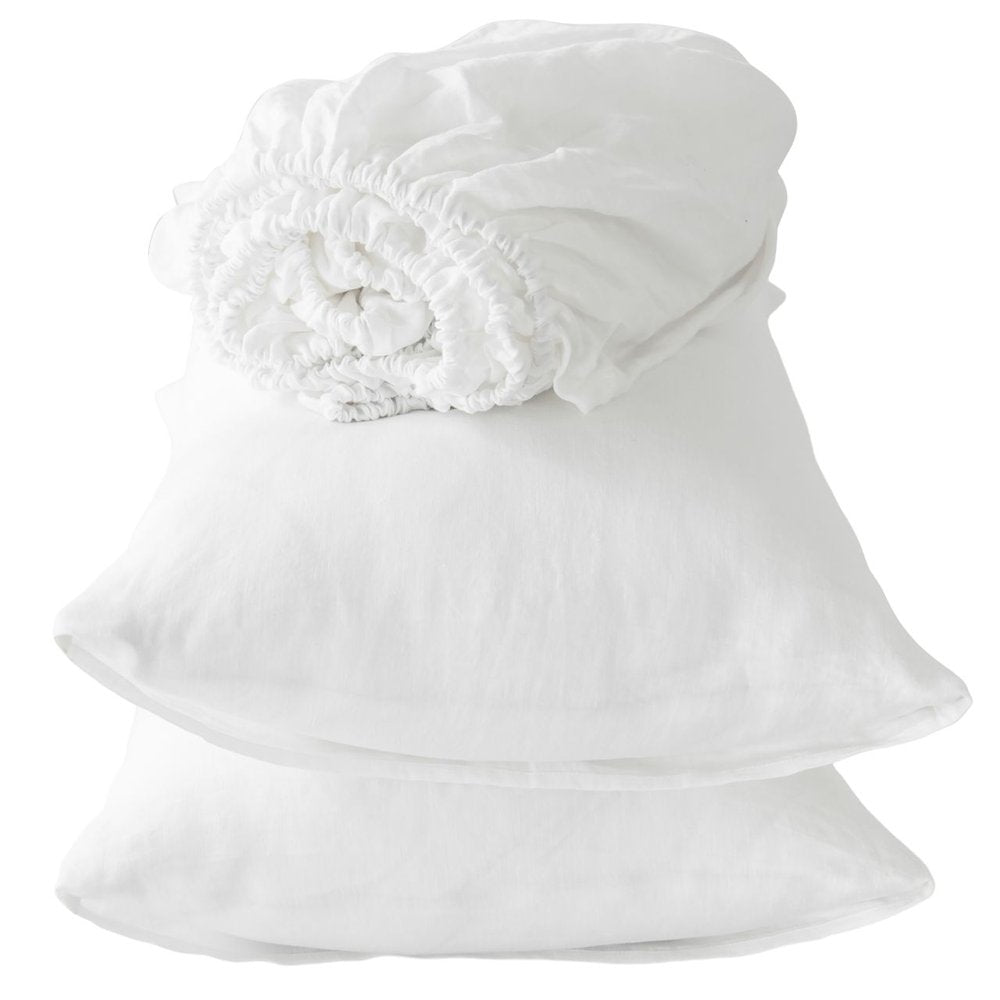 Four Piece White Linen Twin Sheet Set