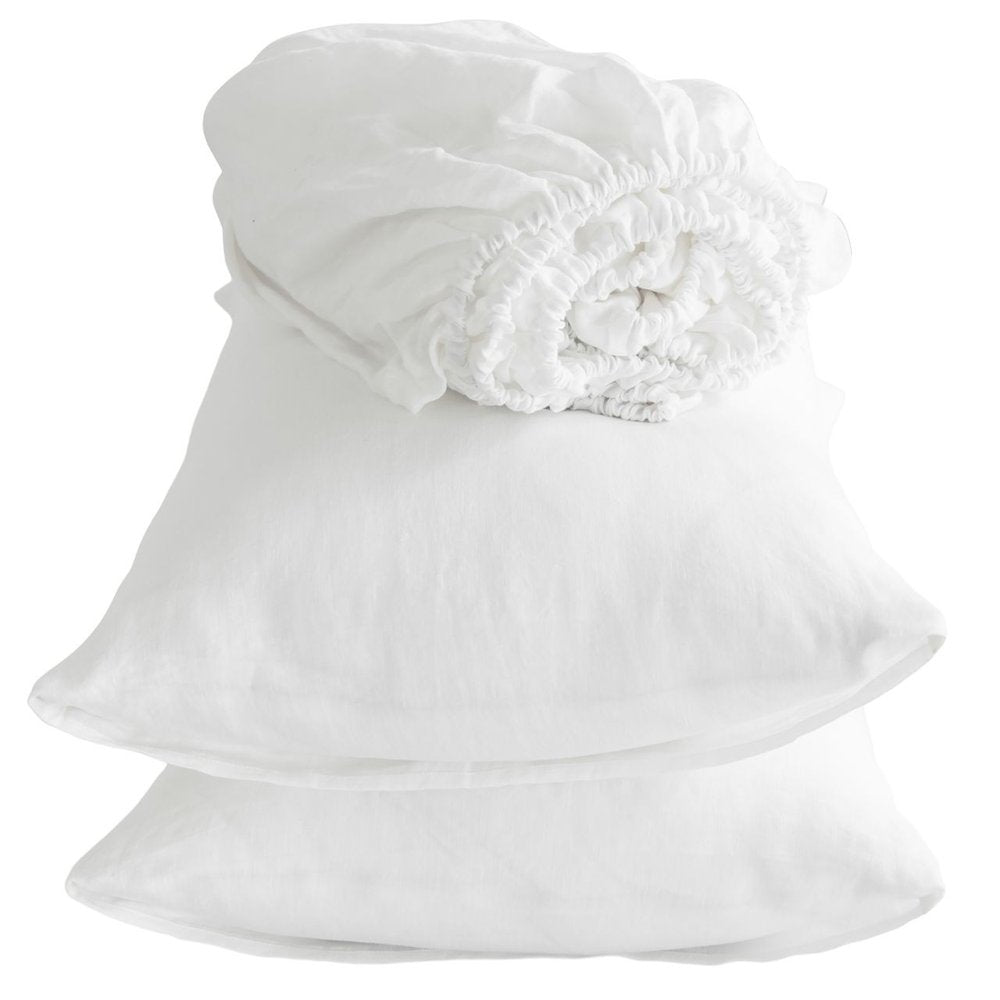 Four Piece White Linen Twin Sheet Set