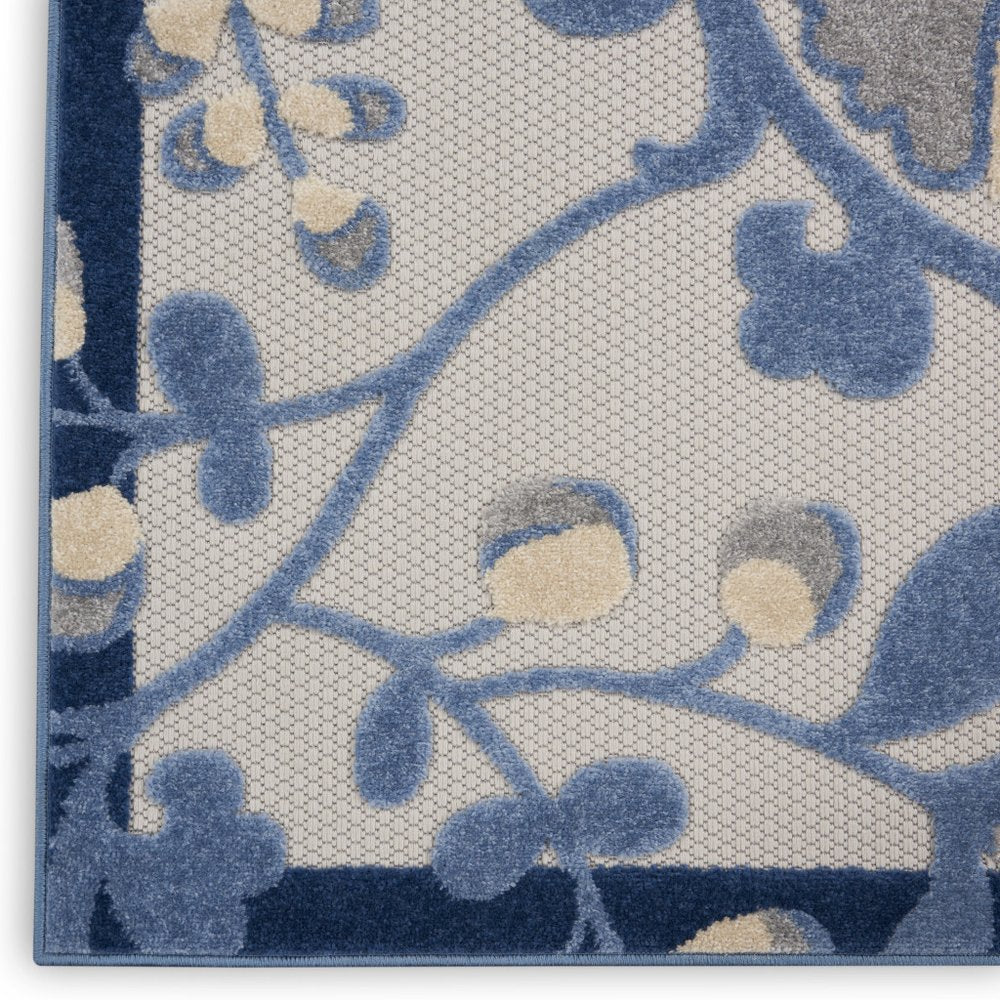 3' X 5' Blue And Gray Floral Power Loom Area Rug