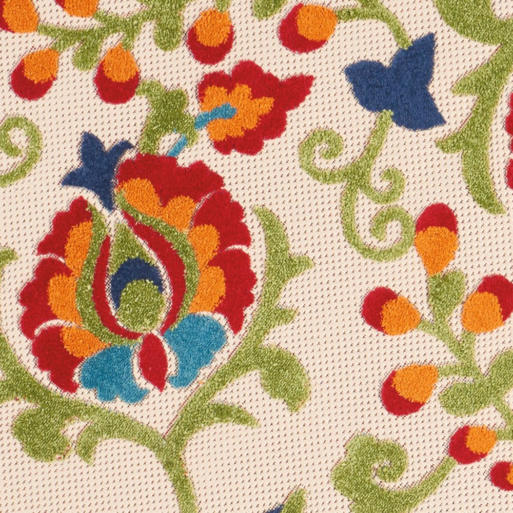 10' X 14' Ivory Blue And Orange Indoor Outdoor Area Rug