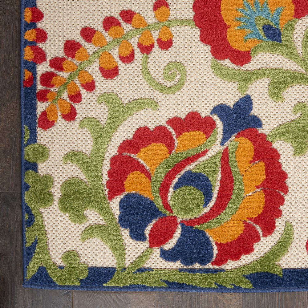 12' X 15' Ivory Blue And Orange Indoor Outdoor Area Rug
