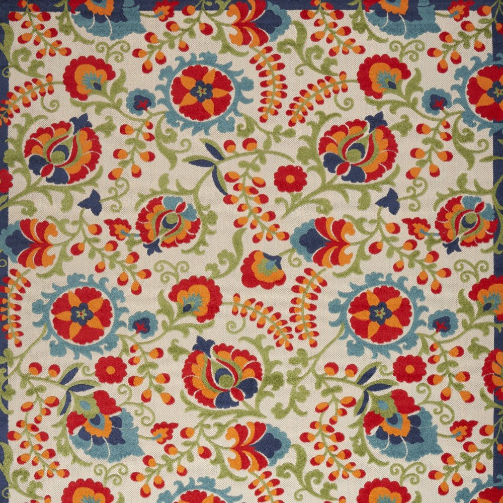 12' X 15' Ivory Blue And Orange Indoor Outdoor Area Rug
