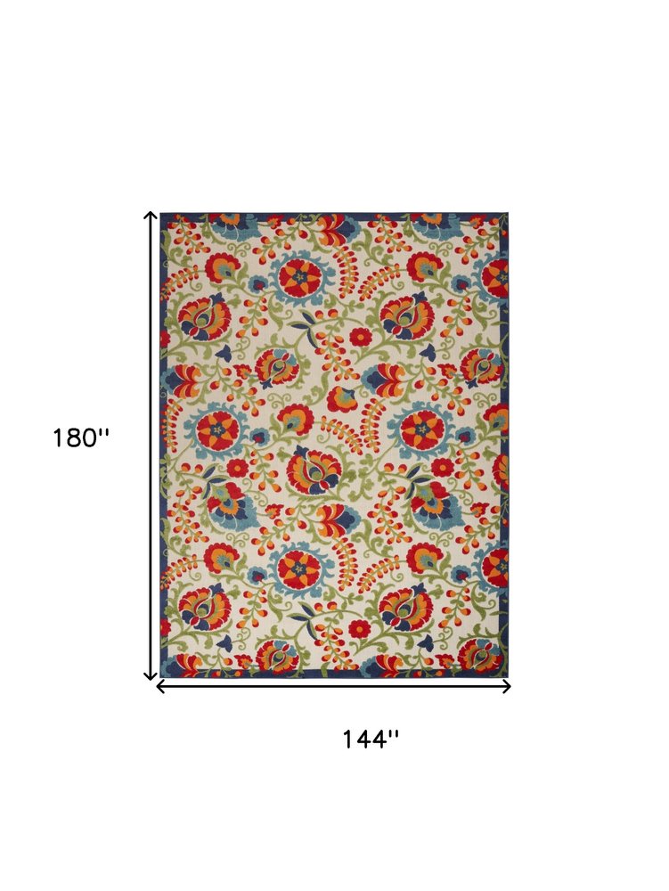 12' X 15' Ivory Blue And Orange Indoor Outdoor Area Rug