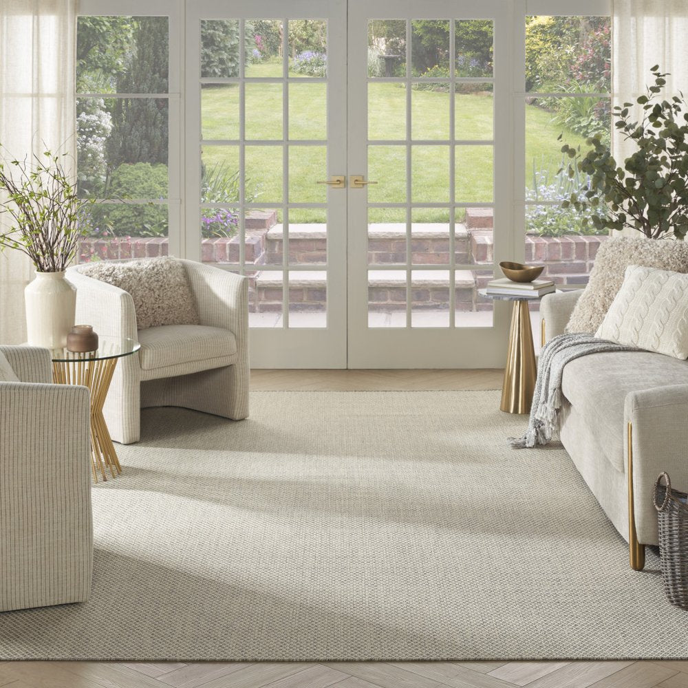 10' X 14' Ivory And Silver Indoor Outdoor Area Rug