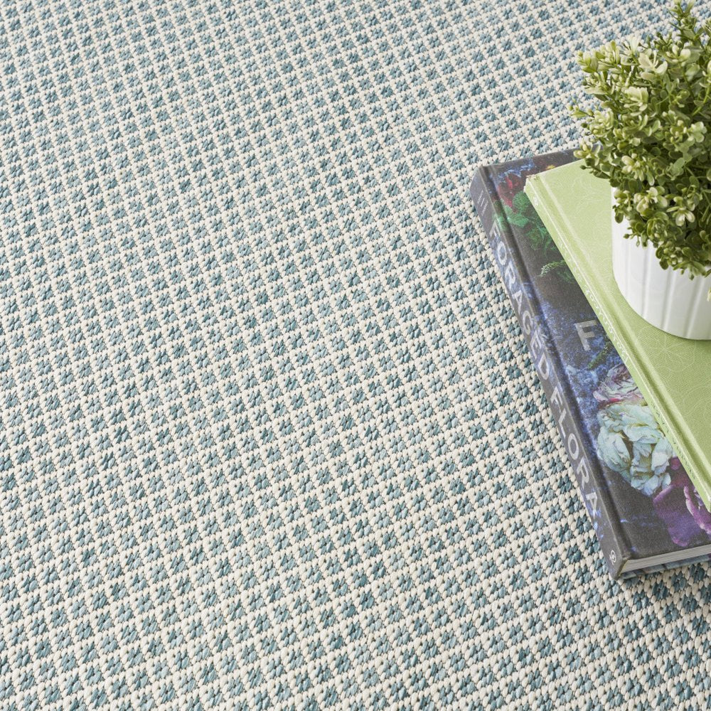 6' Blue Square Geometric Power Loom Area Rug