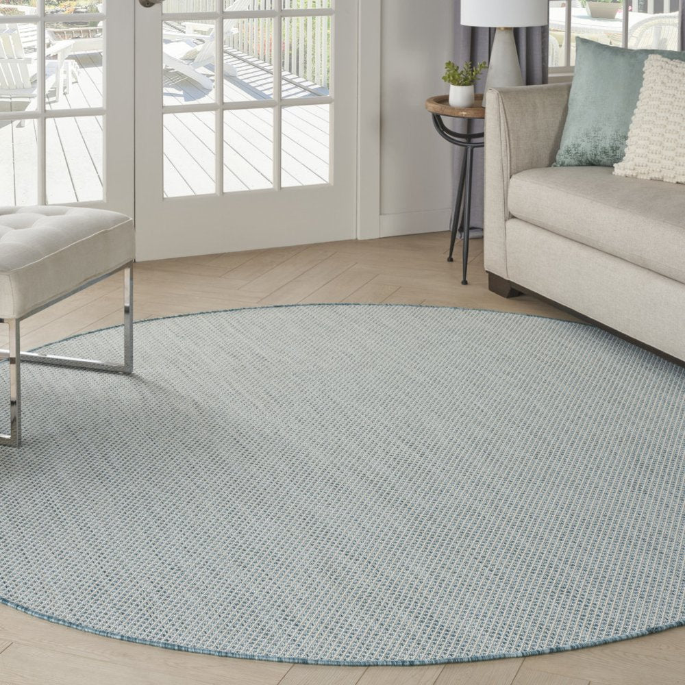 6' Blue Square Geometric Power Loom Area Rug