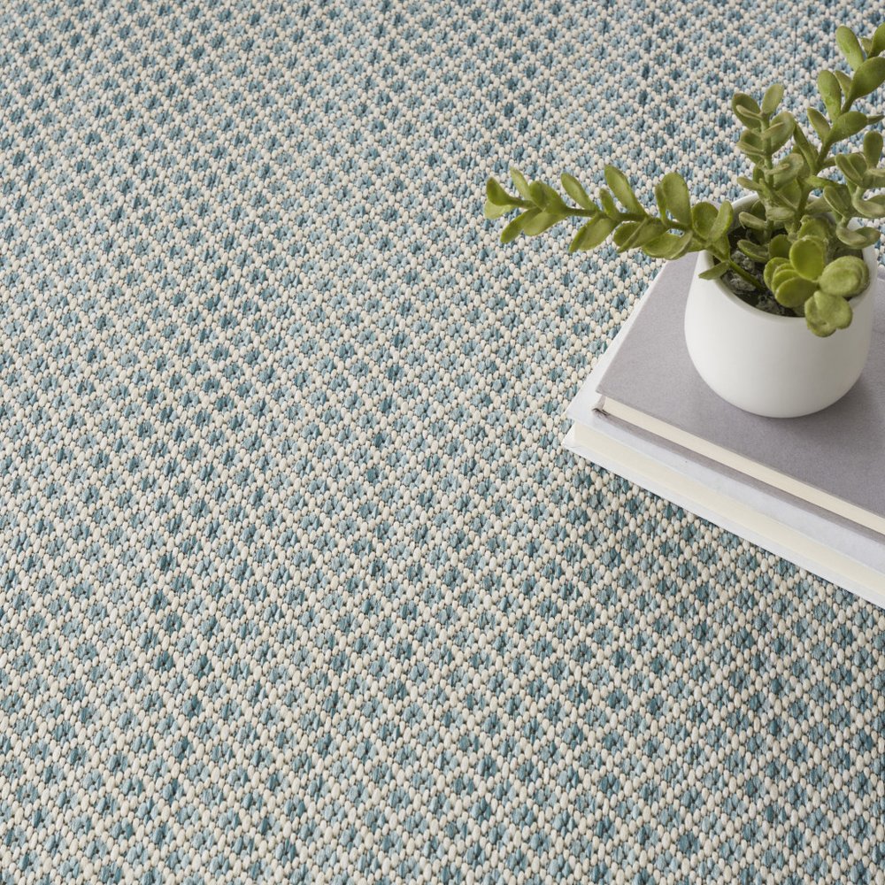 6' Blue Square Geometric Power Loom Area Rug
