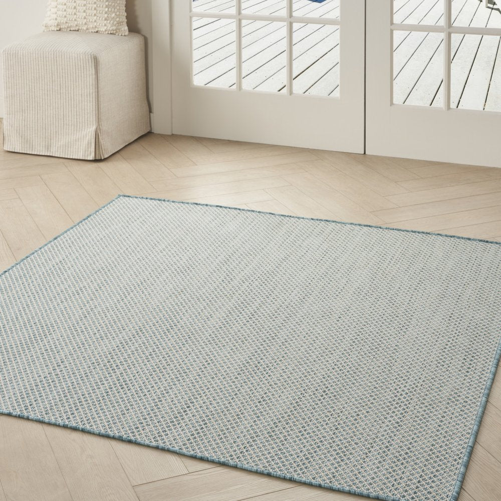 6' Blue Square Geometric Power Loom Area Rug