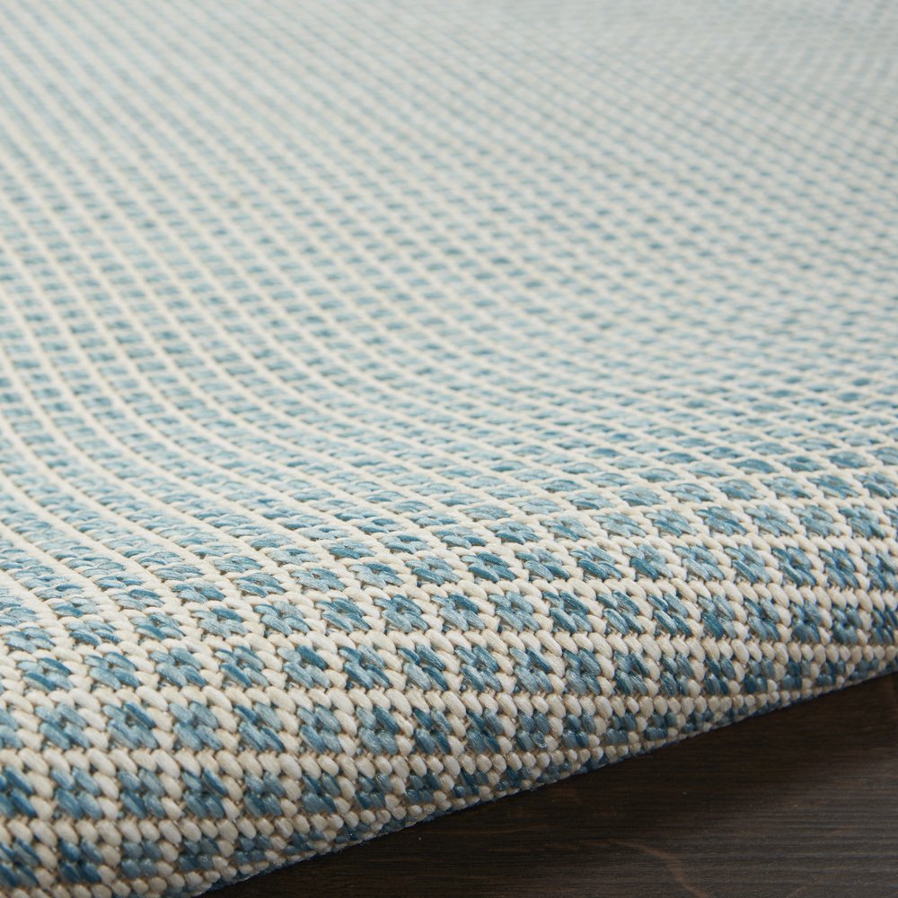 7' X 10' Aqua And Ivory Indoor Outdoor Area Rug