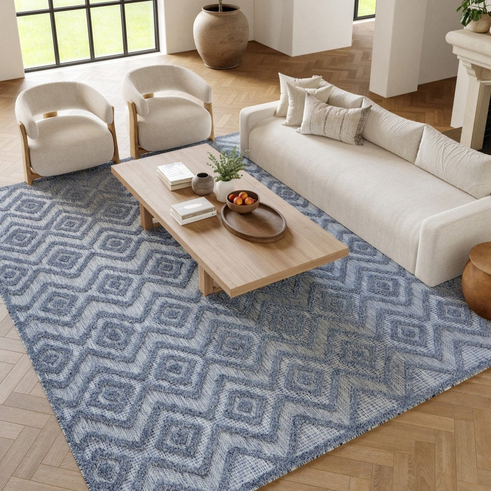 9' X 12' Denim Blue Indoor Outdoor Area Rug
