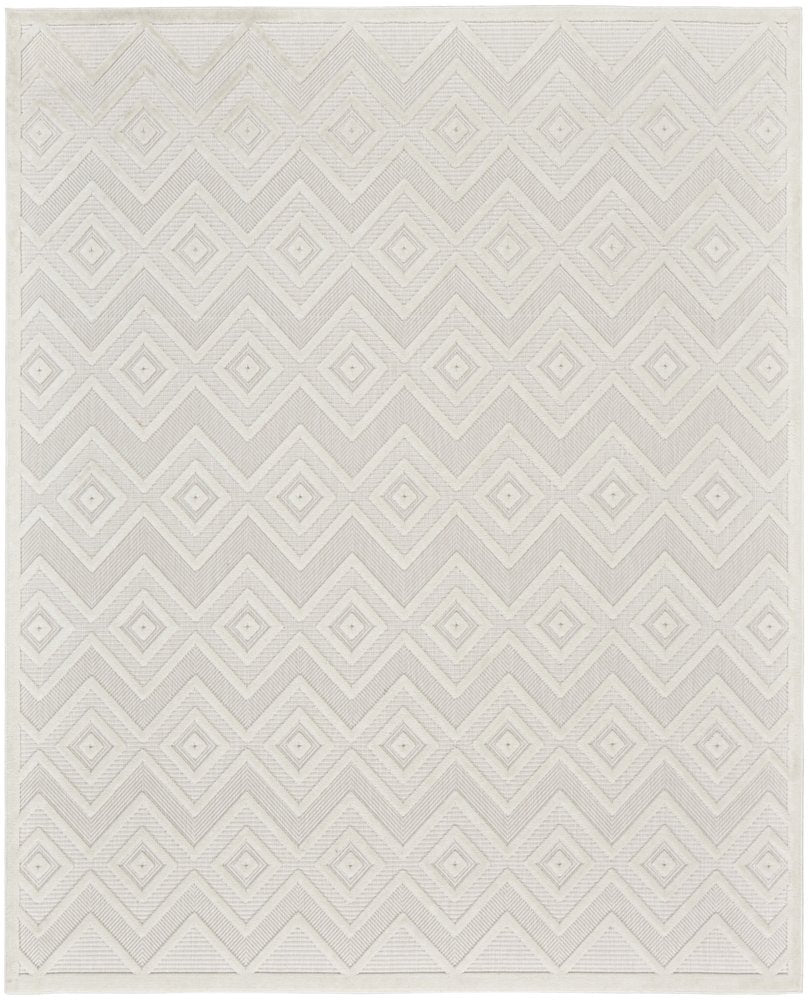 9' X 12' Ivory And White Indoor Outdoor Area Rug