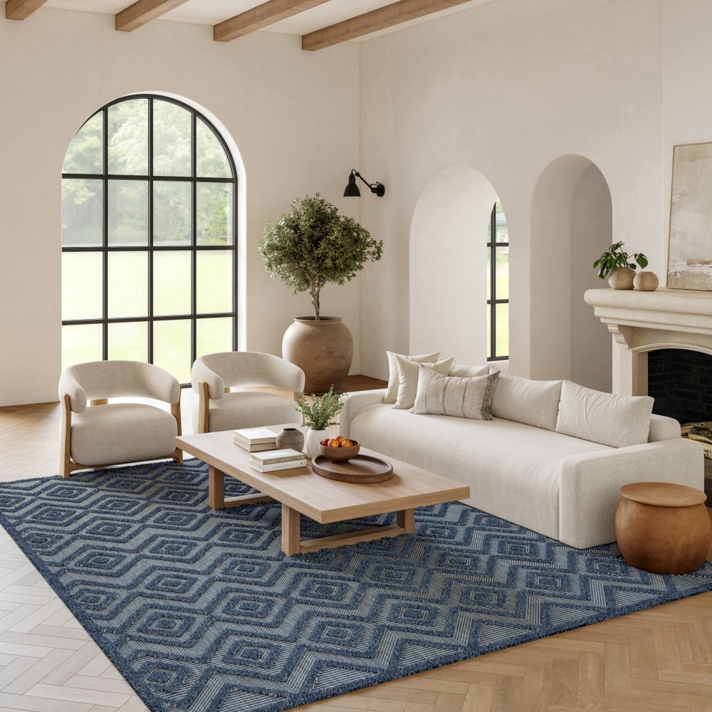 9' X 12' Navy Blue Indoor Outdoor Area Rug