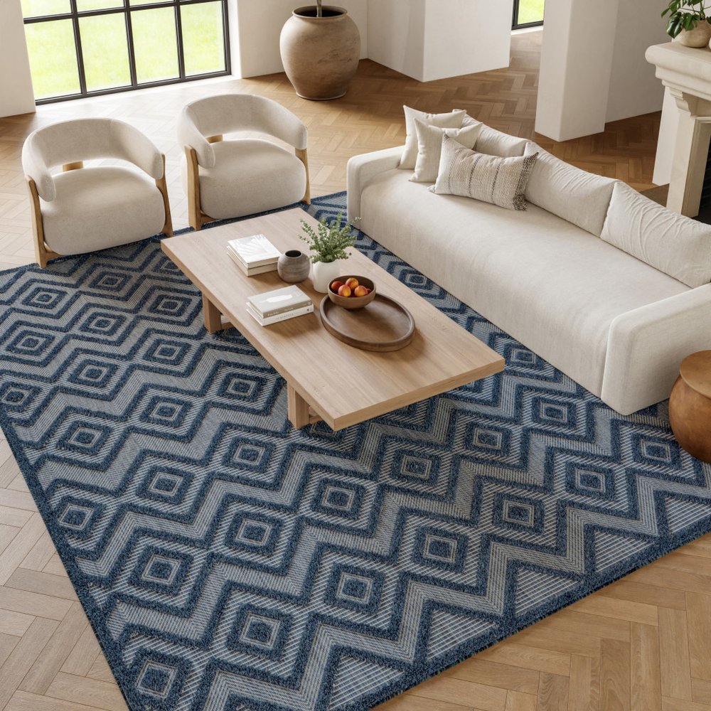 9' X 12' Navy Blue Indoor Outdoor Area Rug