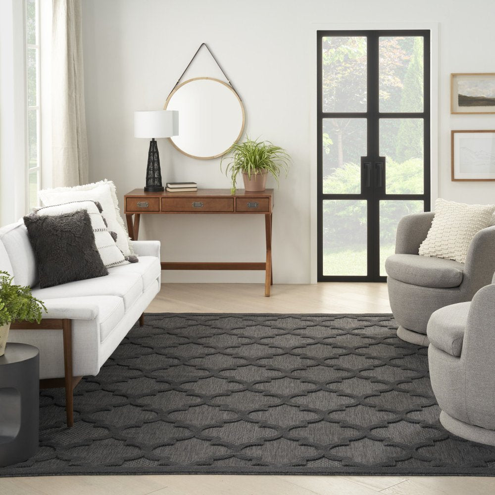 9' X 12' Charcoal And Gray Indoor Outdoor Area Rug