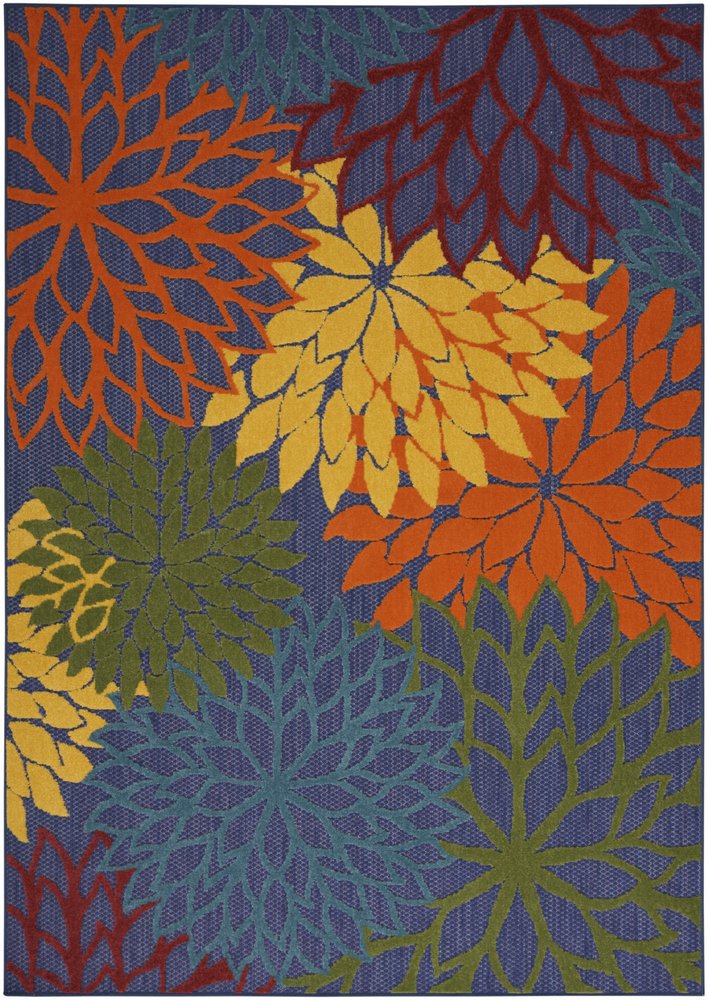4' X 6' Blue Yellow and Green Indoor Outdoor Area Rug