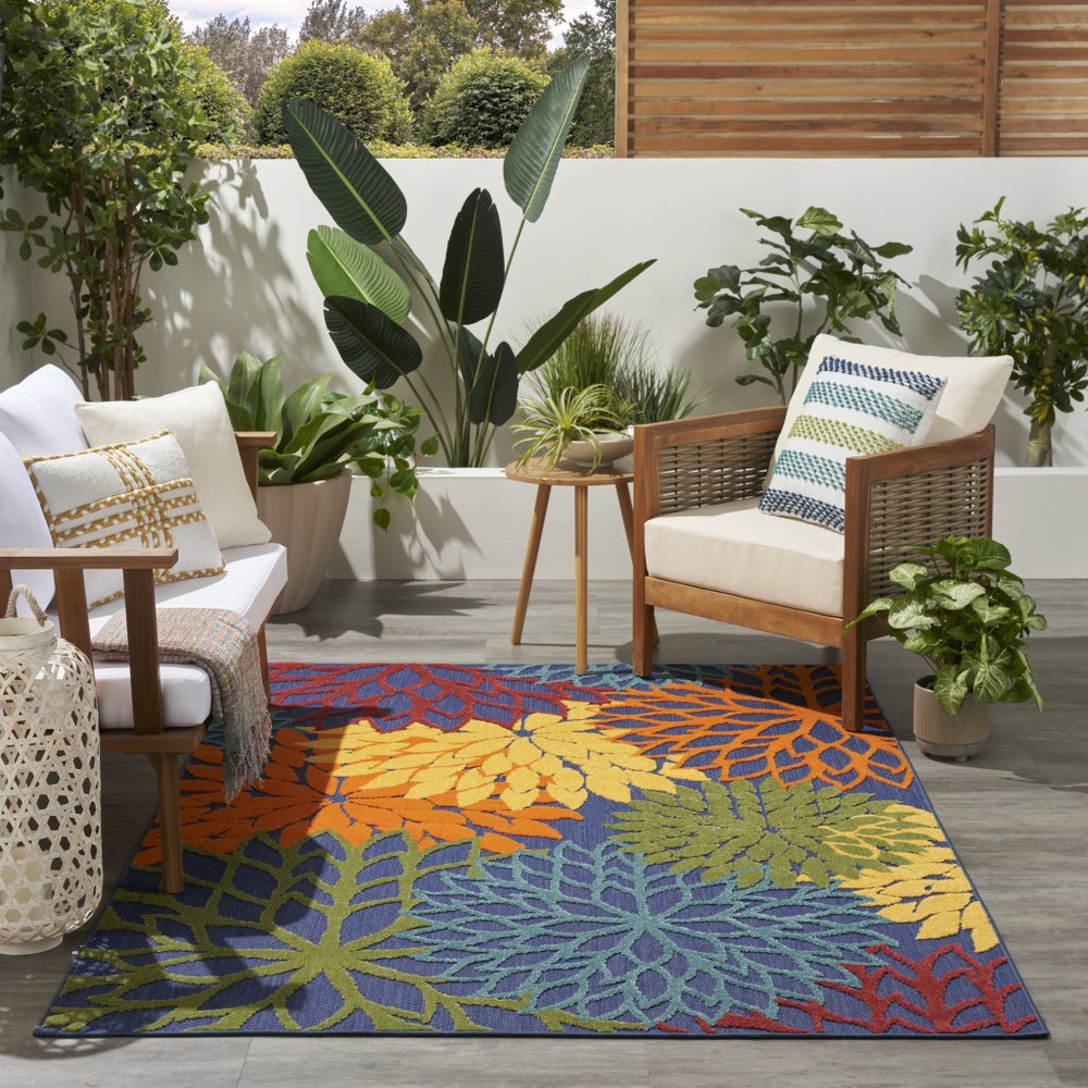 4' X 6' Blue Yellow and Green Indoor Outdoor Area Rug