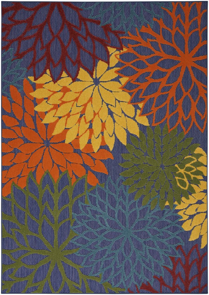 4' X 6' Blue Yellow and Green Indoor Outdoor Area Rug
