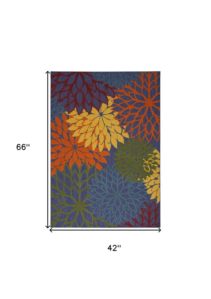 4' X 6' Blue Yellow and Green Indoor Outdoor Area Rug