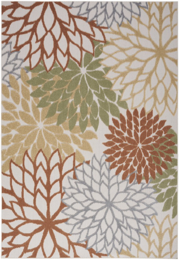 5' X 7' Ivory Green And Blue Indoor Outdoor Area Rug