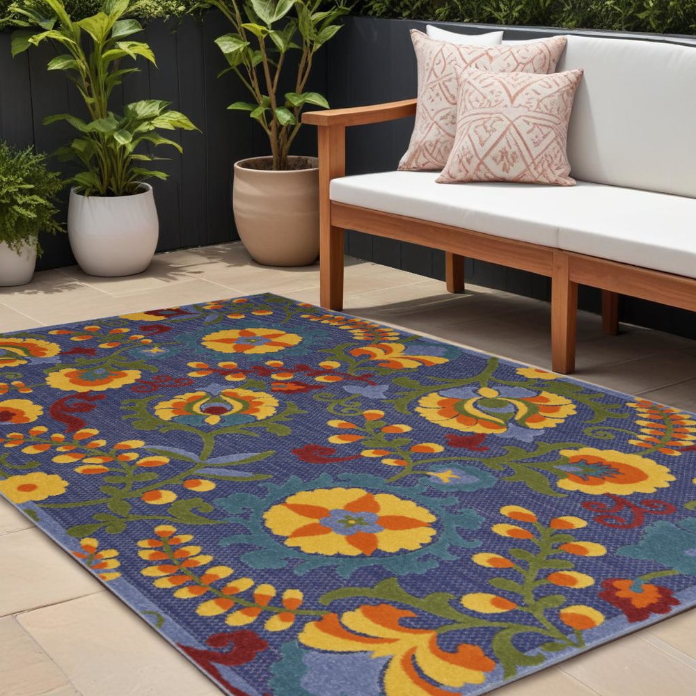 6' X 9' Blue Yellow And Green Indoor Outdoor Area Rug