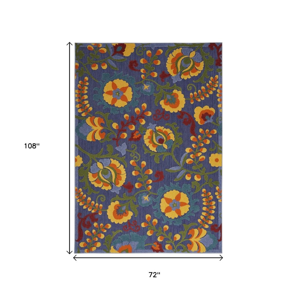 6' X 9' Blue Yellow And Green Indoor Outdoor Area Rug