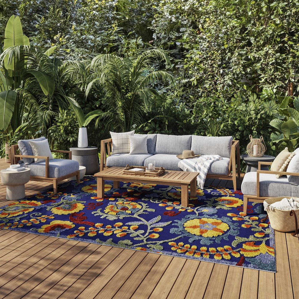 6' X 9' Blue Yellow And Green Indoor Outdoor Area Rug