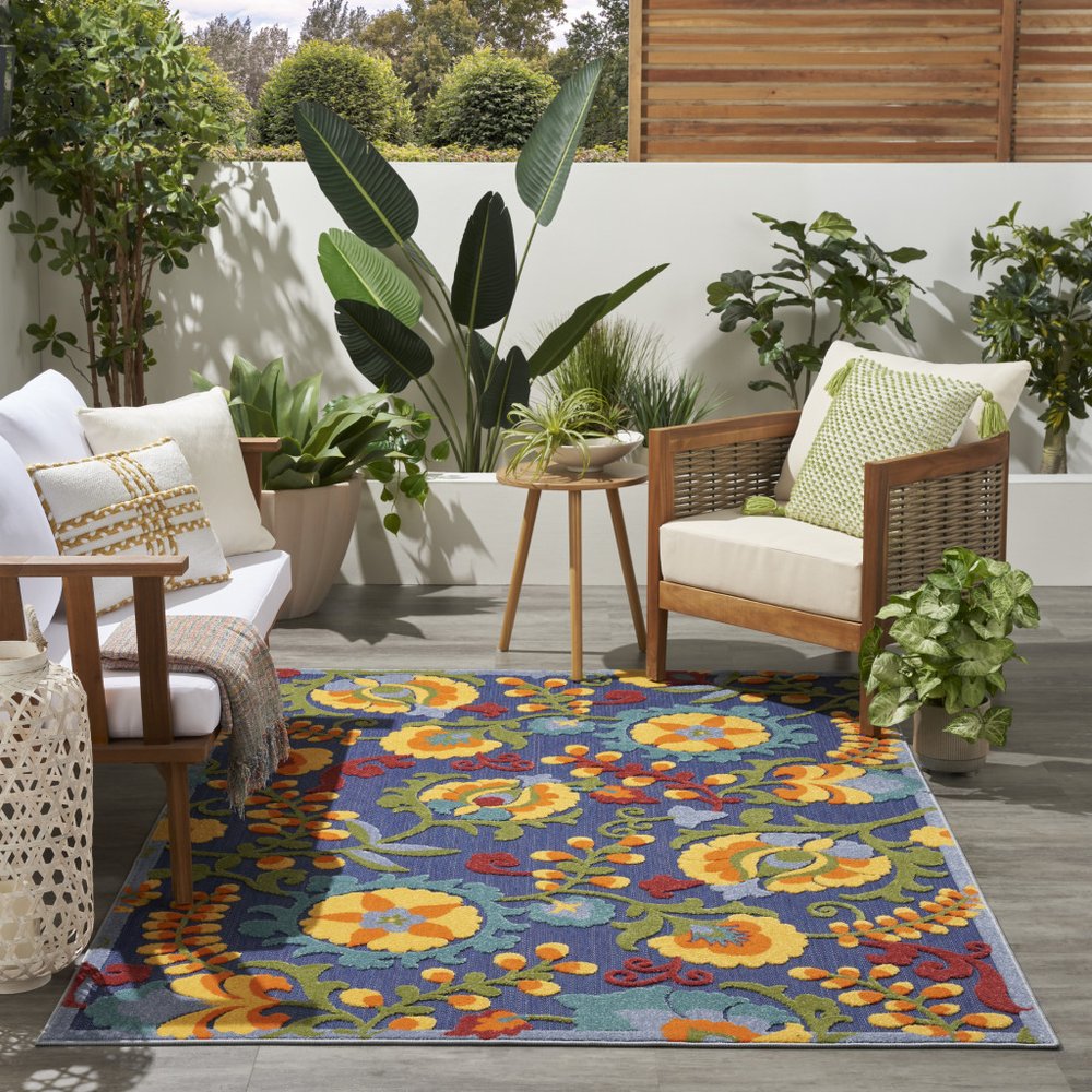 6' X 9' Blue Yellow And Green Indoor Outdoor Area Rug