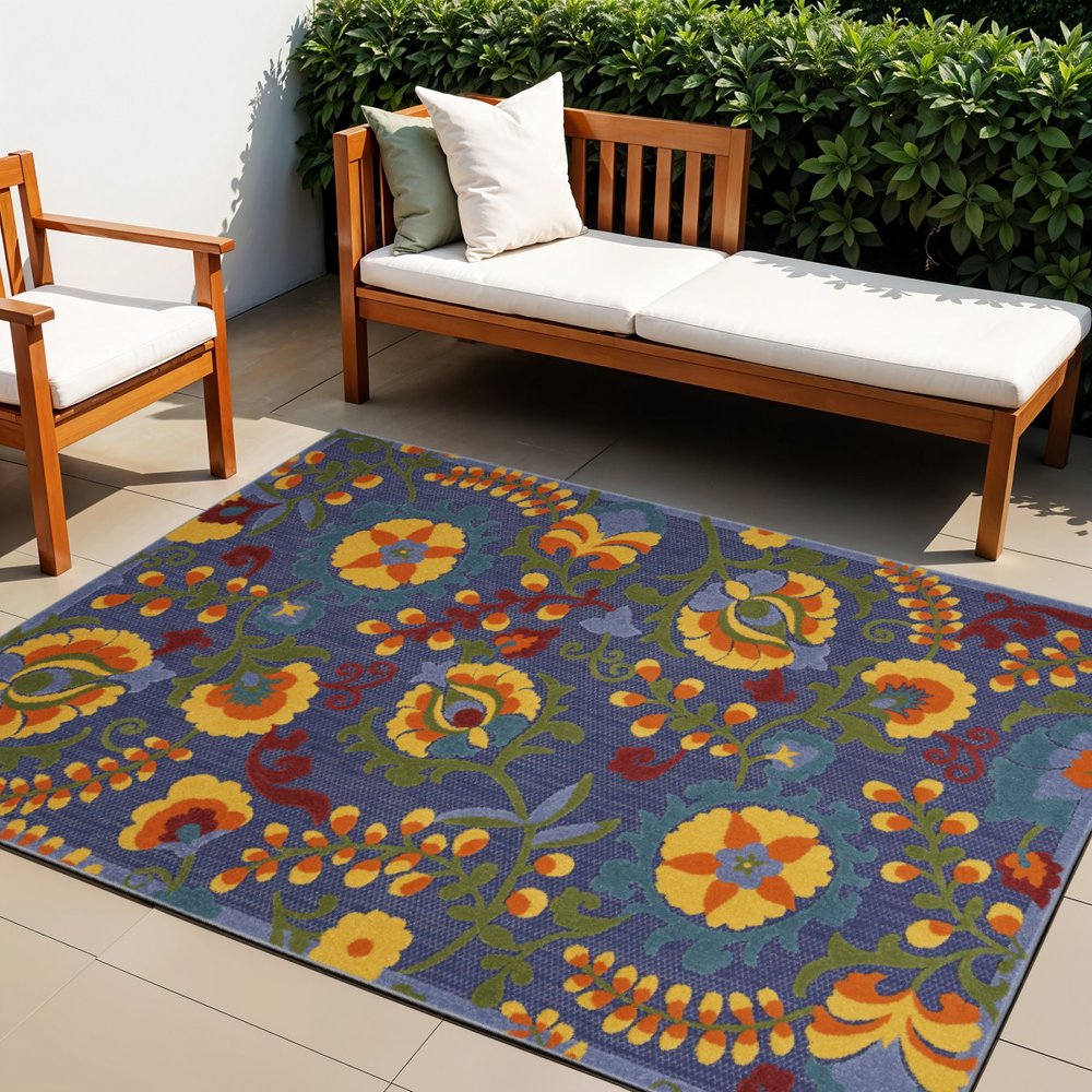 4' X 6' Blue Yellow And Green Indoor Outdoor Area Rug