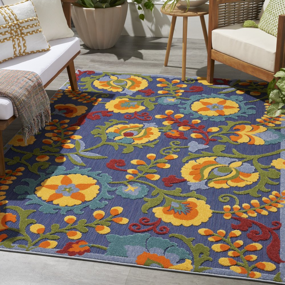 4' X 6' Blue Yellow And Green Indoor Outdoor Area Rug