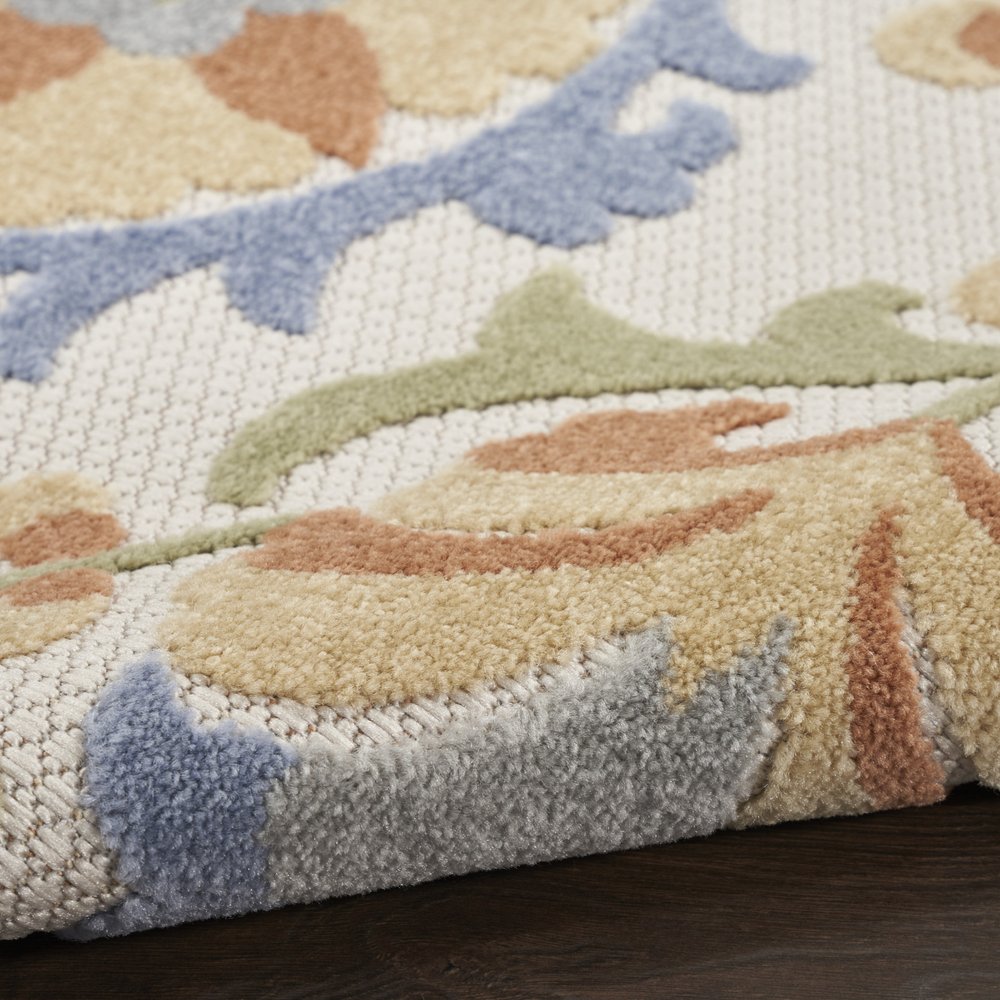 6' X 9' Ivory And Blue Indoor Outdoor Area Rug