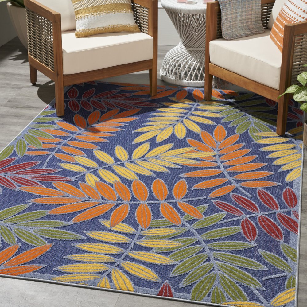 4' X 6' Orange Green And Blue Indoor Outdoor Area Rug