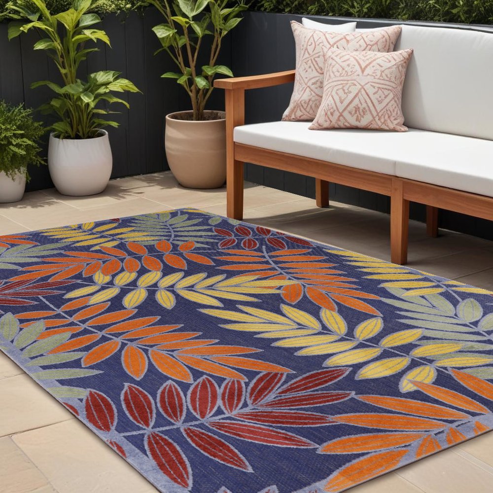 6' X 9' Orange Green And Blue Indoor Outdoor Area Rug