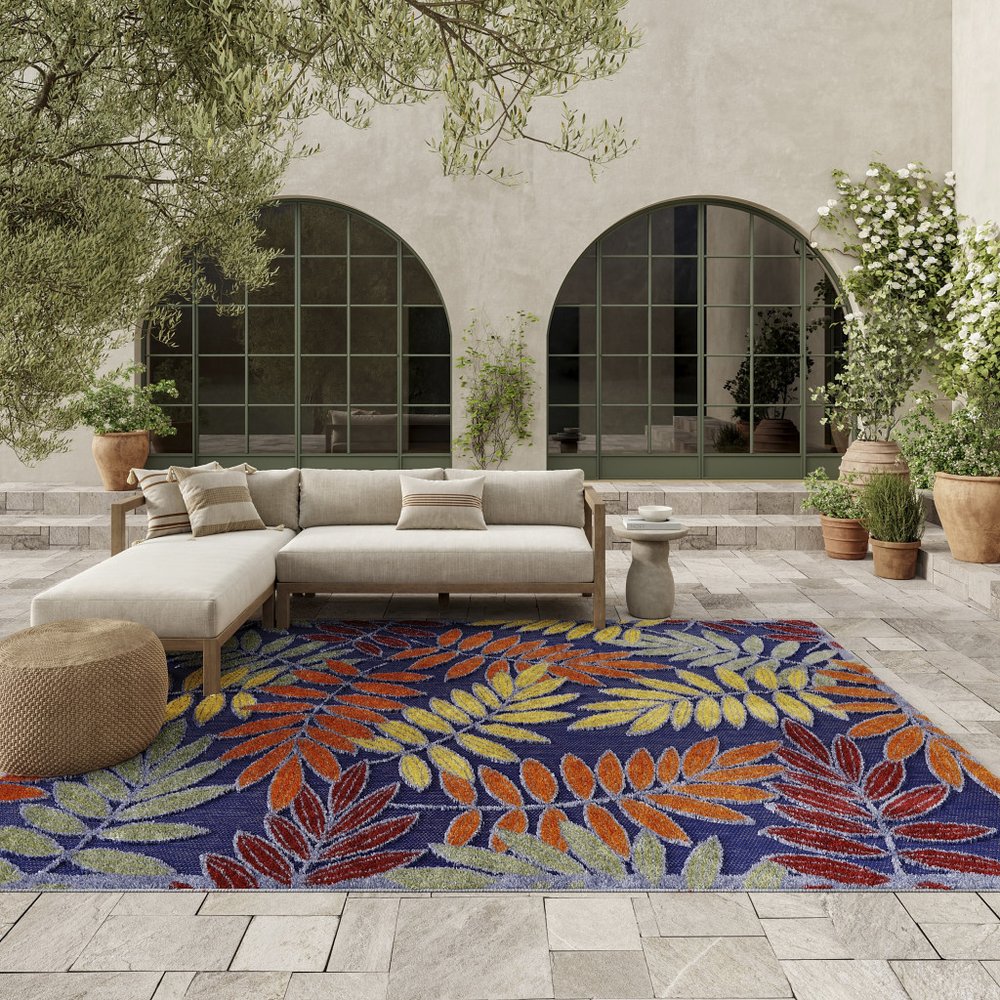 6' X 9' Orange Green And Blue Indoor Outdoor Area Rug