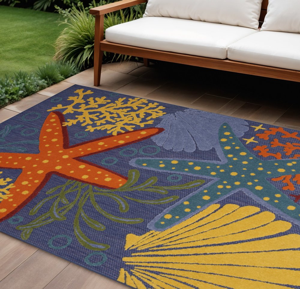 6' X 9' Orange Green And Blue Indoor Outdoor Area Rug
