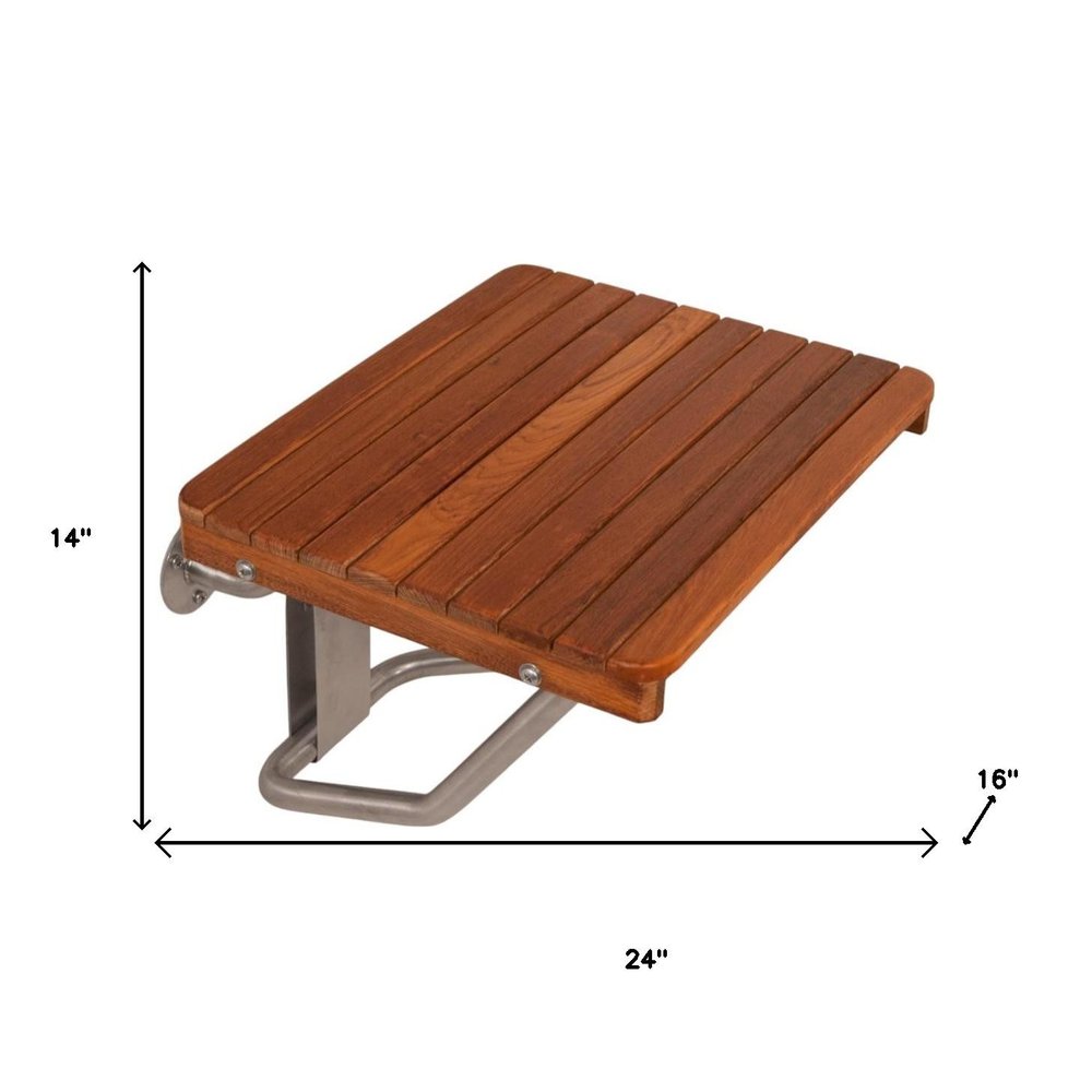 14" X 24" Brown Teak Rectangular Shower Bench