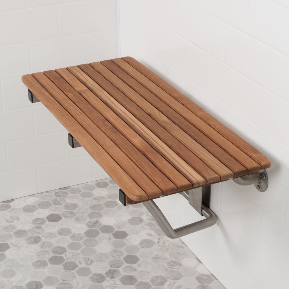 14" X 30" Brown Teak Rectangular Shower Bench