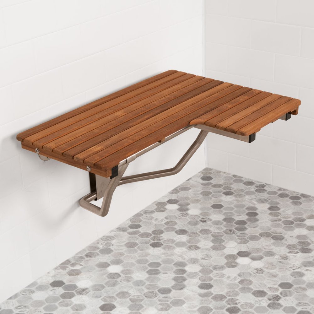 14" X 30" Brown Teak Rectangular Shower Bench