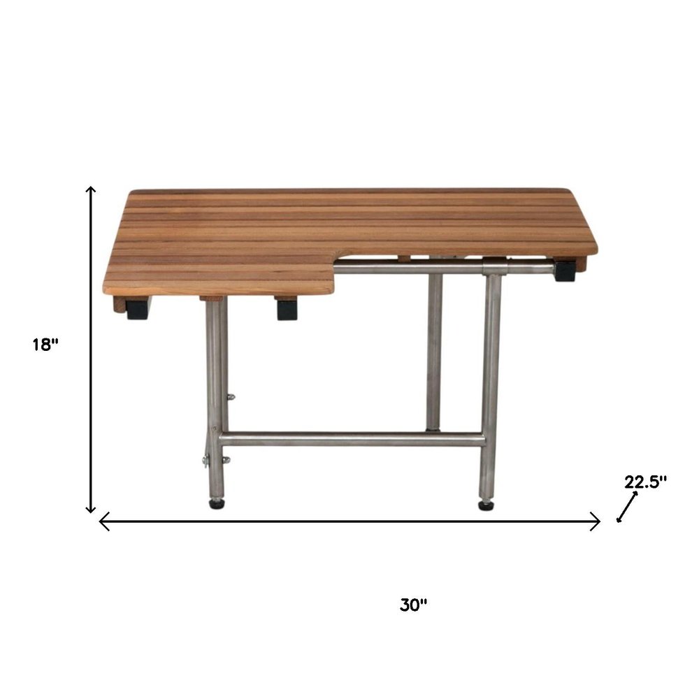 30" Brown Wall Mount Teak Rectangular Shower Bench With Legs