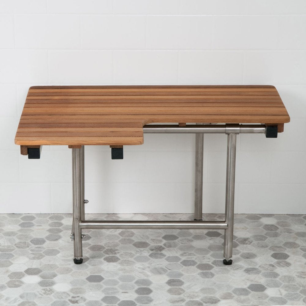 18" X 32" Brown Wall Mount Teak Rectangular Shower Bench With Legs