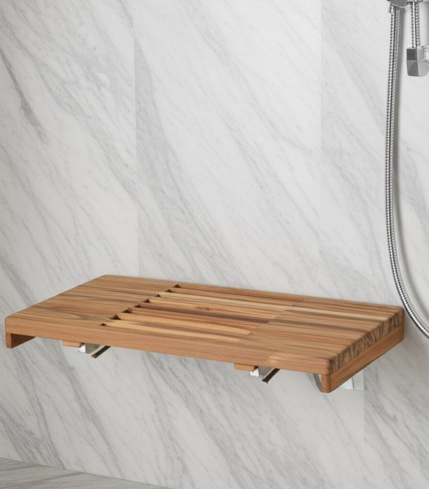30" Brown Wall Mount Teak Rectangular Shower Bench