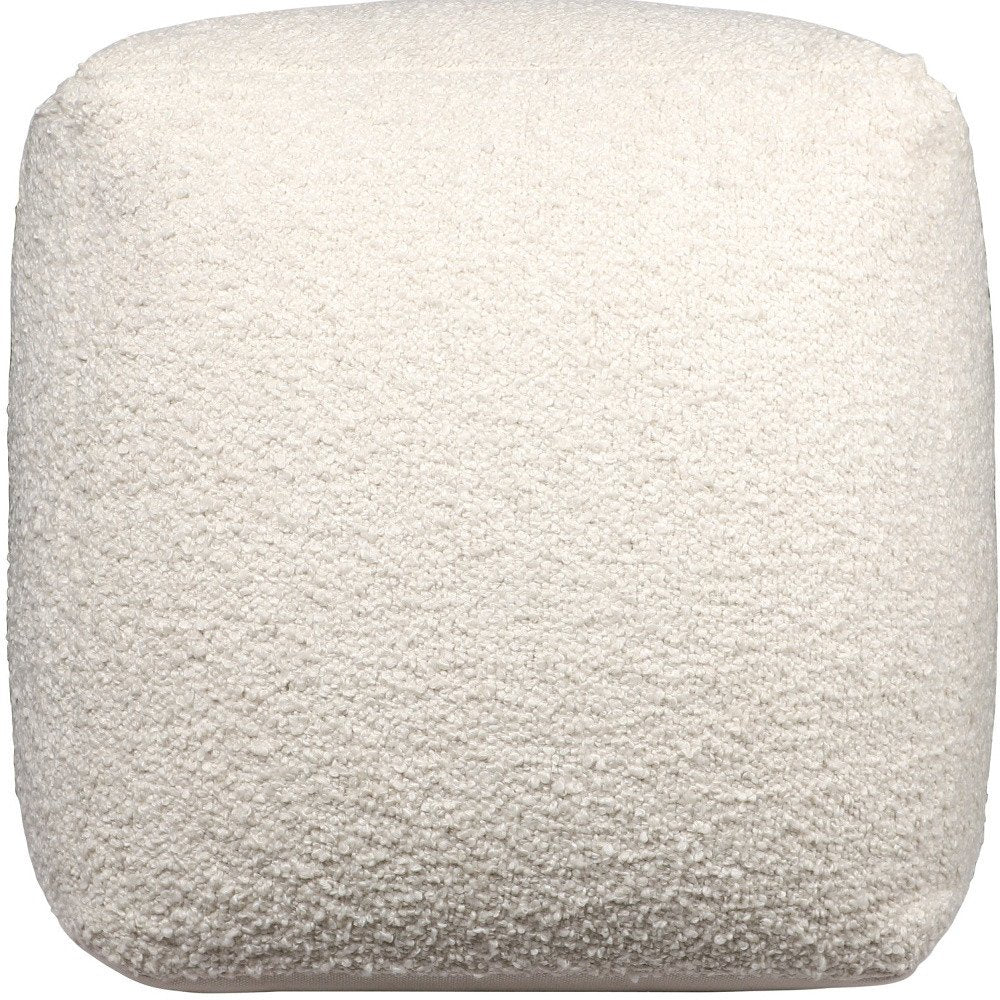 18" Ivory Polyester Cube Outdoor Pouf Ottoman