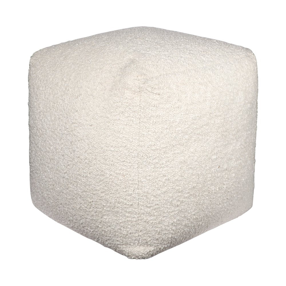 18" Ivory Polyester Cube Outdoor Pouf Ottoman