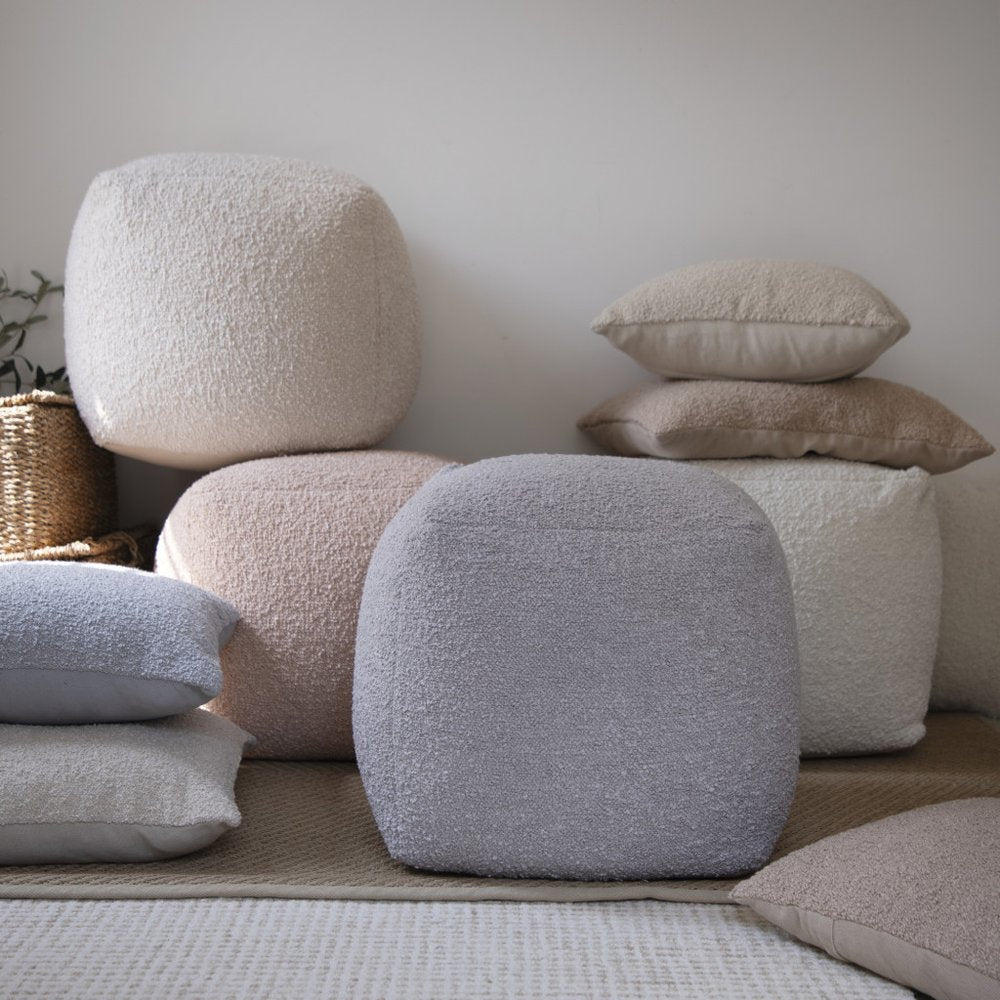 18" Ivory Polyester Cube Outdoor Pouf Ottoman