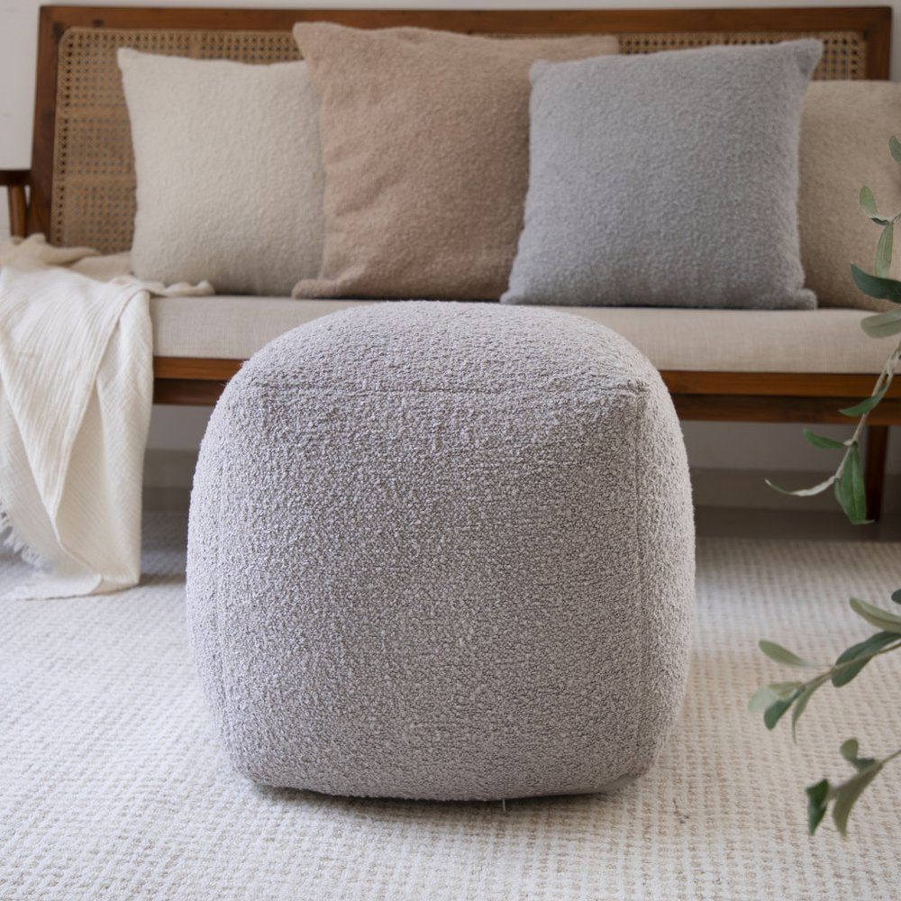 18" Ivory Polyester Cube Outdoor Pouf Ottoman