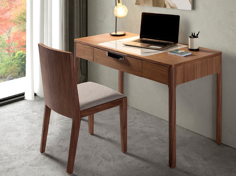 47" White and Brown Marble and Wood Computer Desk